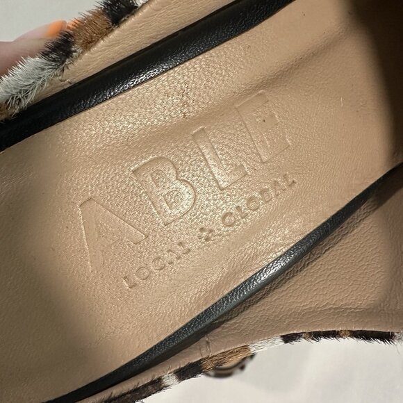 ABLE TAN AND BROWN LEATHER CALF HAIR LEOPARD PRINT MULES SIZE 8 - Picture 4 of 8